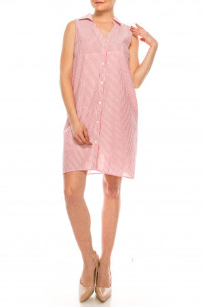 Nina Leonard Collared Sleeveless Stripe Dress