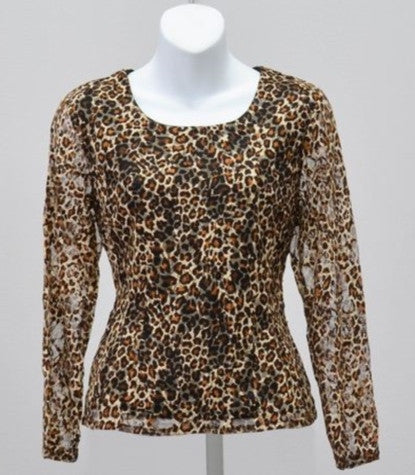 Rossi Roma Leopard Print Mesh Top