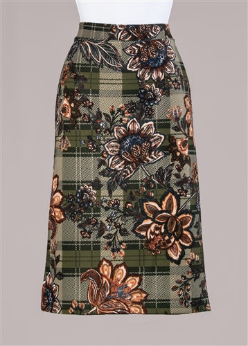 Melissa Paige Multi-Color Checked Flora Print Skirt