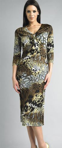 3/4 Sleeve Tiger Print Knitted Dress